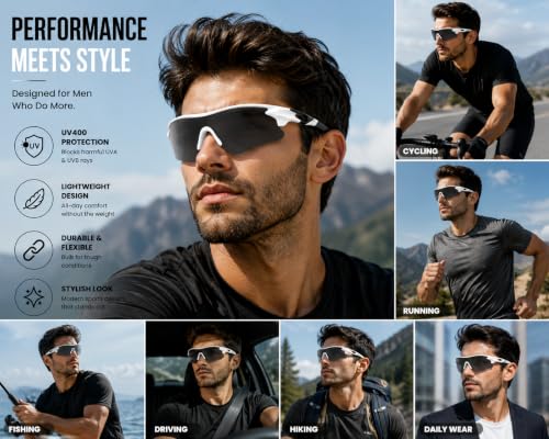 Image of Zynic Mens Stylish Sports Polarized Sunglasses with Case| UV400 Protection Classic Wrap Around Googles |Sports Shades for Driving,Cyclining Outdoor & Travel
