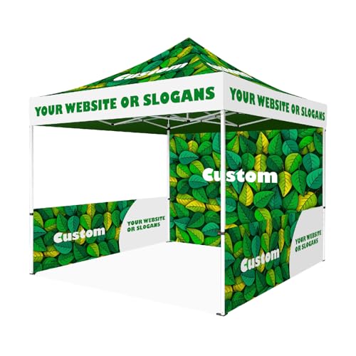 Custom Canopy Tent with Logo Printed Pop Up Tent with Optional Sidewalls Personalized Advertising for Tradeshows Outdoor Event Market Business (10x10 Custom Canopy)
