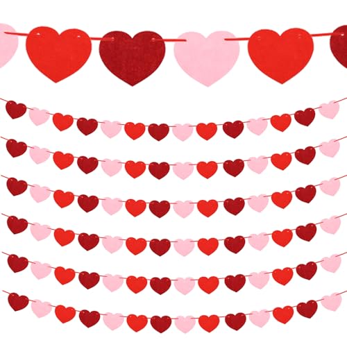 Elegaperma 6pcs Felt Heart Garland Heart Banner Romantic Hearts Hanging Decoration for Valentines Day Decoration Anniversary Wedding Party Engagement Anniversary Party Supplies