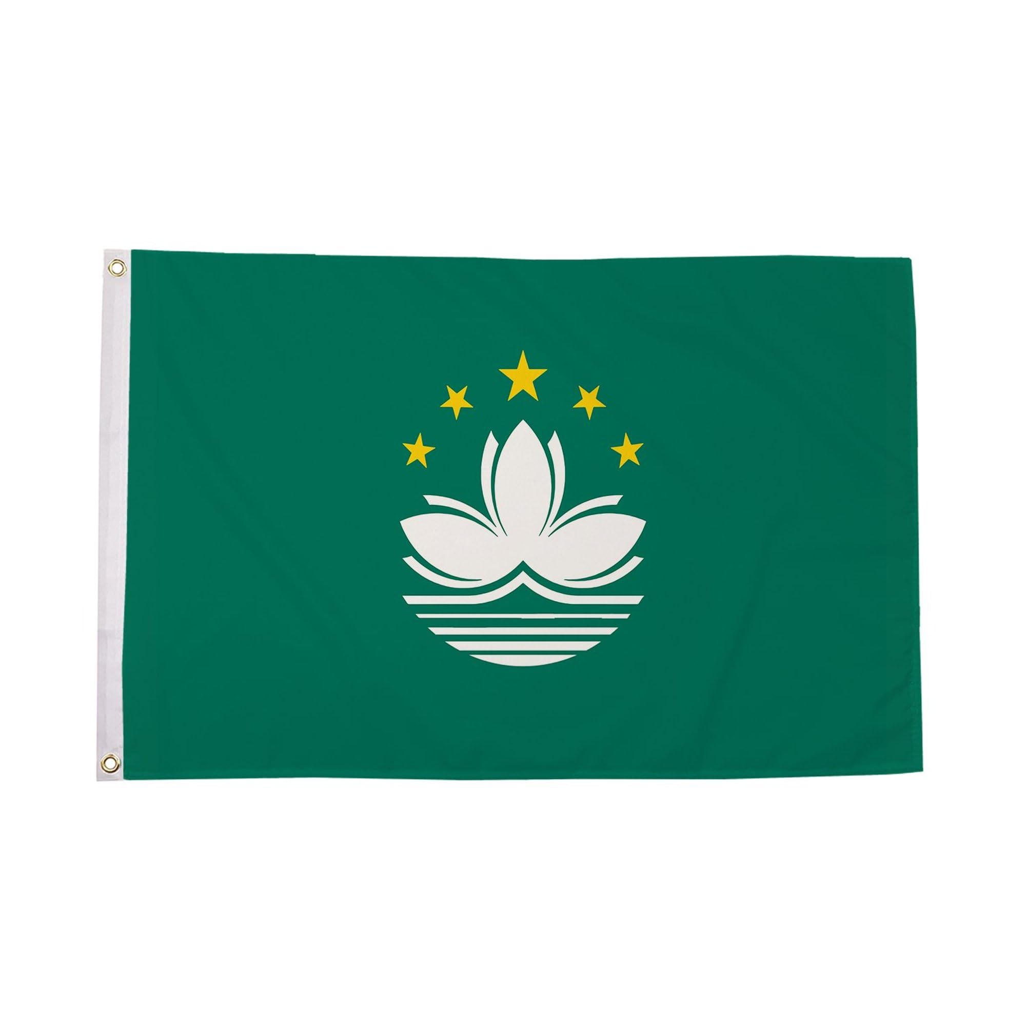 Flagtex Macau Flag 5ft x 3ft Macau SAR Flag Green with White Lotus Flower Bridge Stars Premium Quality Polyester Double Stitched Brass Grommets 150cm x 90cm Indoor Outdoor Banner Display — image 1