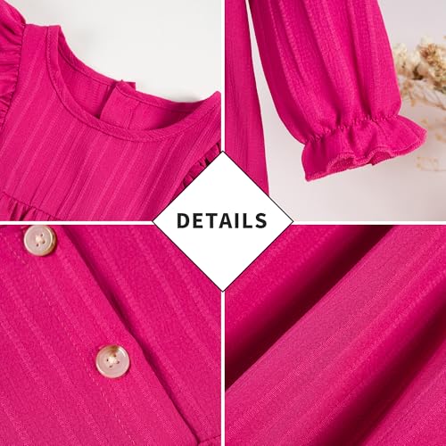 Girl's Summer Casual Dress, Light Ruffled Hem Princess Dress, Long Sleeve Knee-Length Dress,Loose-Fit Fall Dress3