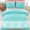 PERFEMET Boho Teal Comforter Set, 3 Pieces Girls Twin Bedding Set, Multi Layers Ruffle Bed Set for Kids Teens, Washed Microfiber Farmhouse Princess Bedding Comforter Sets (Teal,Twin) #4