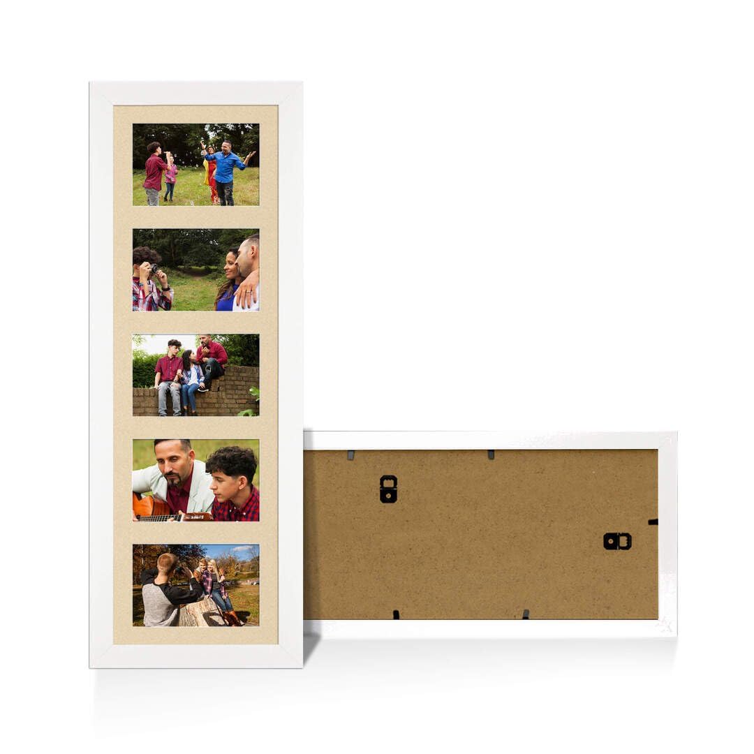 Procut Global 26X8 White Photo Frames For Multiple Pictures with Ivory Mount-Sleek Collage Frame with 5 Apertures (5x) 6X4-Engineered Wood with Shatterproof Perspex