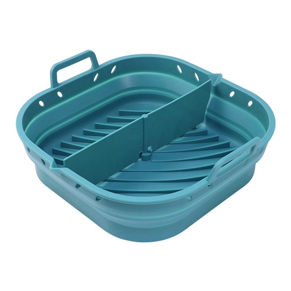 CTRLZS Air Fryer Silicone Plate Tray Square Reusable Air Fryer Cooking Accessories Foldable 8.5in Airfryer Baking Tool, Blue