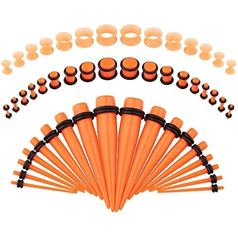 Awinrel 50 Pieces Ear Stretching Kit Acrylic Tapers Plugs Silicone Tunnels Gauges Expander Eyelet 14G-00G Piercing Jewelry Set, Silicone Rubber Plastic, no gemstone Cover