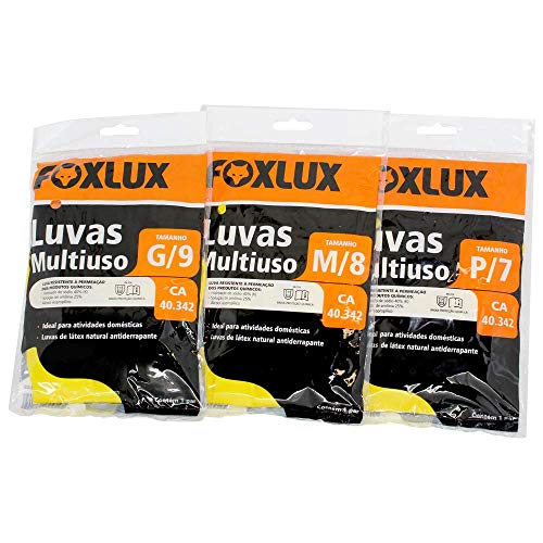 Luva Multiuso Foxlux – Látex – Antiderrapante – Tamanho P – CA 40.342 – Utilização Doméstica e Manut