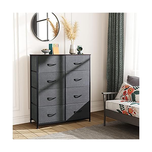 WLIVE Vertical Storage Tower, Dresser with 8 Easy Pull Fabric Drawers, Sturdy Metal Frame, Wood Tabletop, Easy Pull Handle, Organizer Unit for Bedroom, Hallway, Nursery, Entryway, Closets,Black Walnut - Image 3