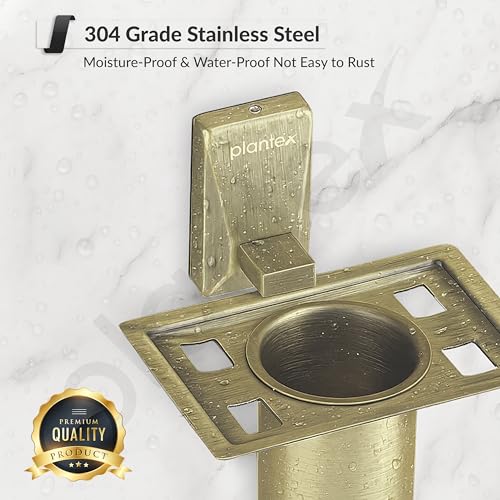 Image of Plantex 304 Grade Stainless Steel Tumbler Holder /Tooth Brush Holder for Bathroom - Crystal (Brass Antique)