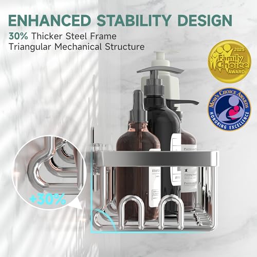 Image of Veken Shower Caddy 6-Pack, Advanced Rustproof Design, No Drilling Adhesive Shelves, Rack with Soap Holder, Large Capacity Bathroom Organizers and Storage, Wall-Mounted Kitchen & Home Decor, Silver
