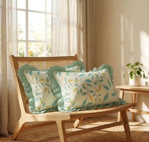 Image of BSB HOME Cotton Pillow Covers Set of 2, Modern Abstract Decorative Covers with 2.5 Inch Frill Border, Soft Breathable Fabric for Living Room Bedroom, 18 x 28 Inches + 2.5 Inch Frill (Dusty Teal)