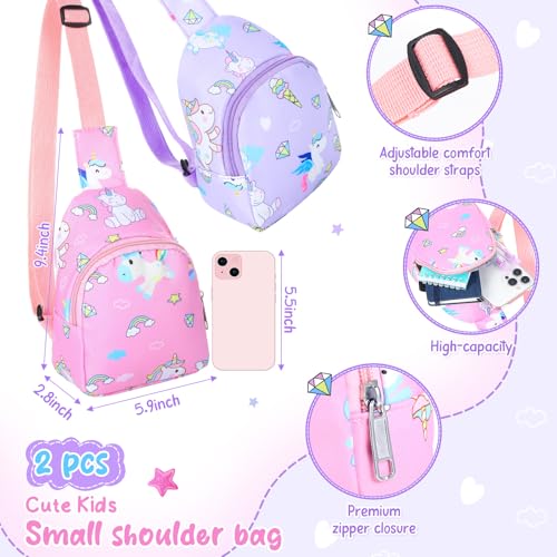 2 pcs small crossbody bag girls cute cartoon unicorn sling bag nylon shoulder coin pouch for travel hikingclassic
