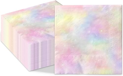 Servilletas de feliz cumpleaños, 40 unidades, servilletas de papel desechables de color pastel arcoíris para cumpleaños, suministros de fiesta de