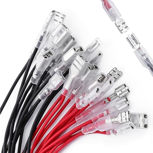 Gebildet 20pièces Borne à Sertir femelle 6.3mm avec Manchon Isolant et fil 16AWG de 15cm de...