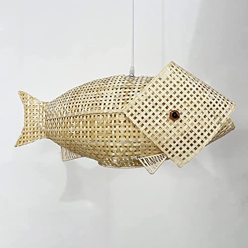 Lampe suspendue poisson lanterne osier lustre tressé bois - 6