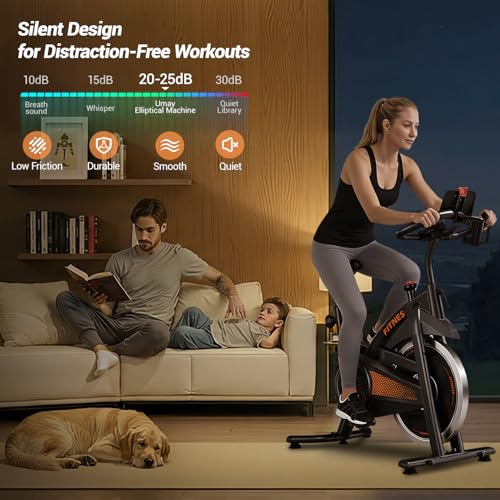 Image of UMAY Exercise Bike,Brake Pad Stationary Bike for Home with 0-100 Resistance & App, Silent Belt Drive Stationary Workout Bike for Home with Comfort Seat, Low Noise Indoor Cycling Bike with Heart Rate / Tablet & Bottle Holder, 300 LBS Capacity