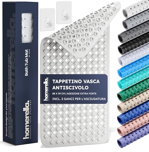 homerella® Tappetino vasca antiscivolo 88x39cm INCL. GANCI - Tappetino doccia