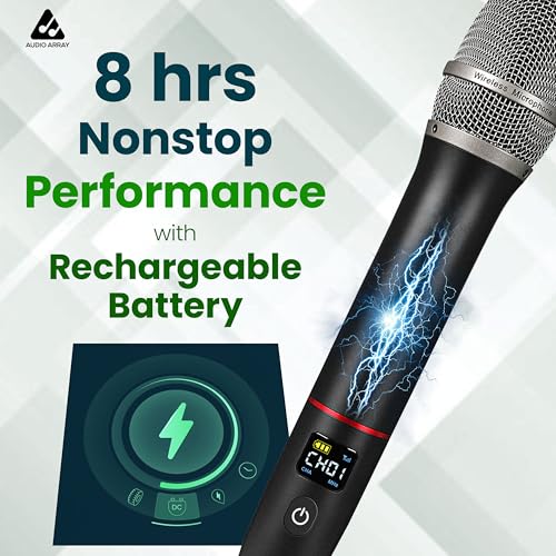 Image of Audio Array Solo UHF Wireless Microphone System with Brief Case | 24Bit /48kHz Audio | Dual Channel Dynamic Mics | 50m Range | Cardioid Pickup | DSP Frequency Lock | Rechargeable Battery | AM-W33 Pro