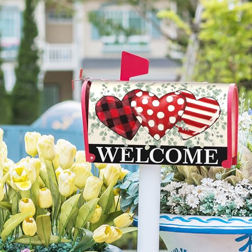 Image of Happy Valentine's Day Love Mailbox Covers Magnetic Love Heart Welcome Mailbox Cover Standard Size 21 inch X 25.5 inch Inch Valentines Day Holiday Wrap Post Letter Box Decorative for Outdoor Home Garden Yard