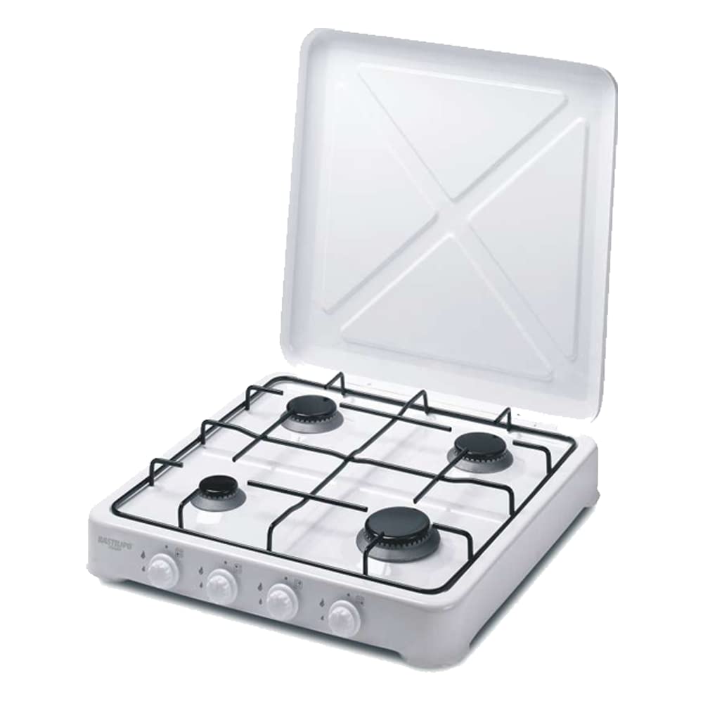 Bastilipo Cuisinière à gaz émaillée, 4 brûleurs, blanche, brûleurs amovibles, housse de protection - Modèle : CG-400