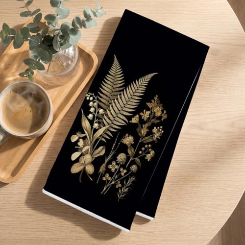 Image of 2 Pcs Vintage Botanical Kitchen Towels, Rustic Floral Reusable Dish Towels