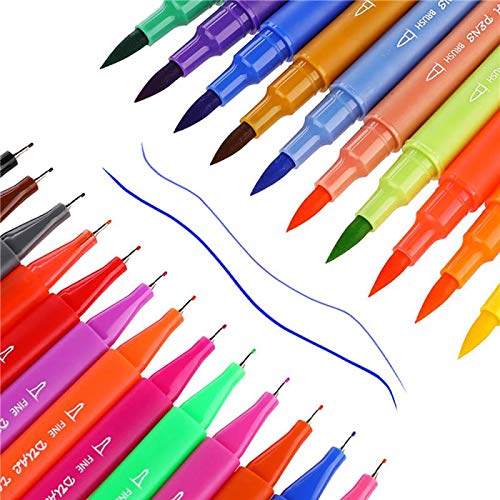 Brush Pen Dual Tips - Colored Pens Fine Point - Marker Set Flexible Fineliner - Christmas Gift Watercolor Effects Highlighter Pen for Adult Coloring Hand Lettering Writing Planner Art (24 Set)