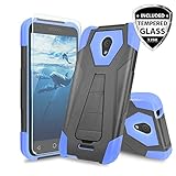 Alcatel Verso Case, Alcatel idealXCITE Case, Alcatel CameoX Case, Alcatel Raven LT Case, TJS [Tempered Glass Screen Protector] Shock Absorbing Phone Cover Kickstand Silicone Inner Layer (Blue/Black)