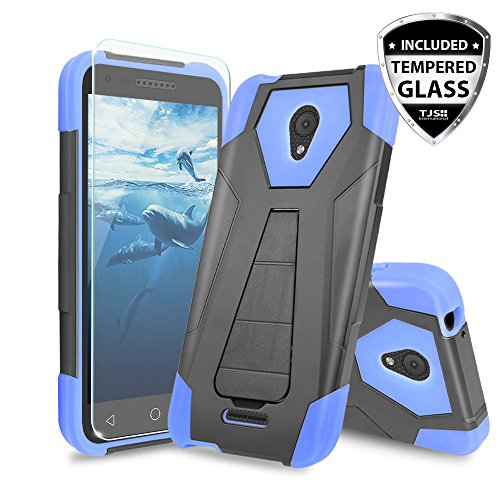 Alcatel Verso Case, Alcatel idealXCITE Case, Alcatel CameoX Case, Alcatel Raven LT Case, TJS [Tempered Glass Screen Protector] Shock Absorbing Phone Cover Kickstand Silicone Inner Layer (Blue/Black)