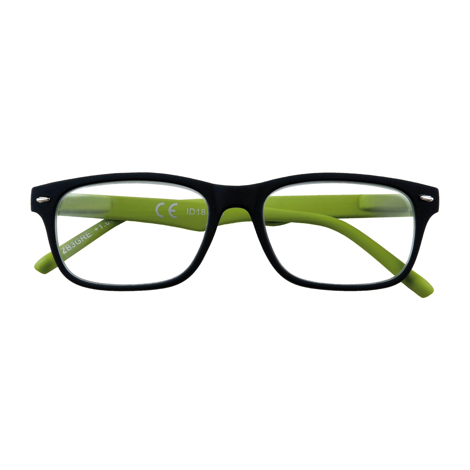 ZippoReading Glasses - Black & Green, Full Rim, Rectangular, 1.0 Diopters, Single Vision, 54mm Lens Width, 1.0 Diopters Minimum, Spherical Lens Correction