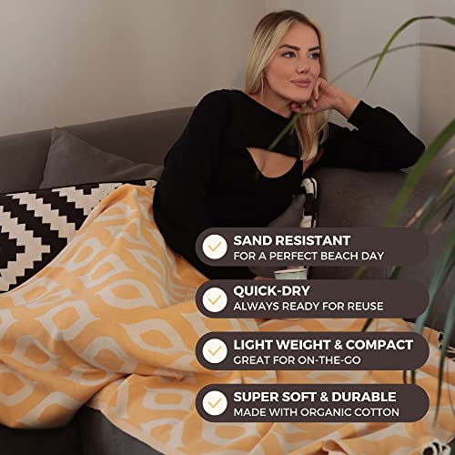 Feshka Sand Free Turkish Beach Towel (37 X 67) Quick Dry Bath Towel, Oversized Beach Blanket, Lightweight For Travel - Made With 100% Organic Turkish Cotton - Droplets (Yellow) #TOP1