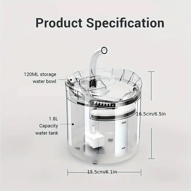 Cycle Multiple Filtering Cat Water Fountain, Dog Water Dispenser, Automatic Pet Drinking Fountain with Faucet Kits, 64oz/1.8L Super Quiet,Suitable for Cats, Small and Medium Dogs, Transparent 4