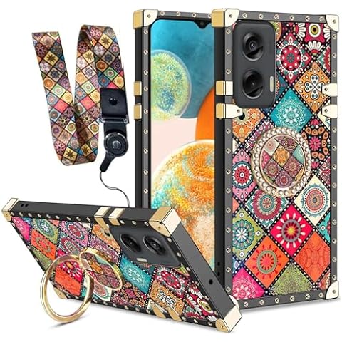 nancheng for Moto G Stylus 2024 5G Case with Ring Stand Girls Women Retro Cute Flower Pattern Metal Reinforced Corners Shockproof Protective Cover for Motorola G Stylus 5G 2024 - Mandala Cover