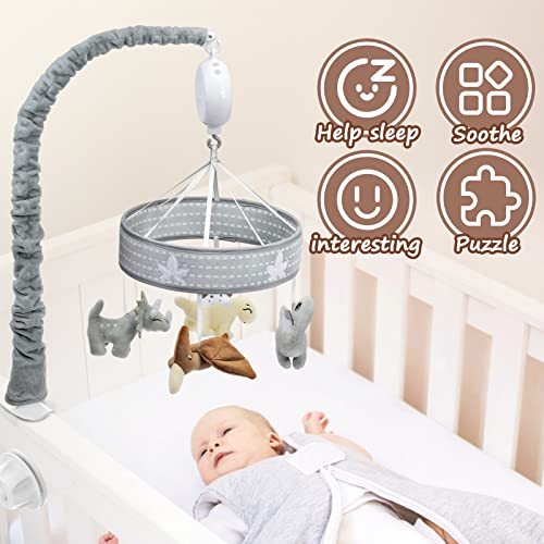 Feisike Baby Crib Mobile 28" Height With 3 Modes Musical Box(Turn Only,Music Only,Turn & Music),12 Lullabies,Volume Control,Nursery Toys For Newborn Ages 0 And Older,Gray,Dinosaur Jurassic Theme Toys #TOP4