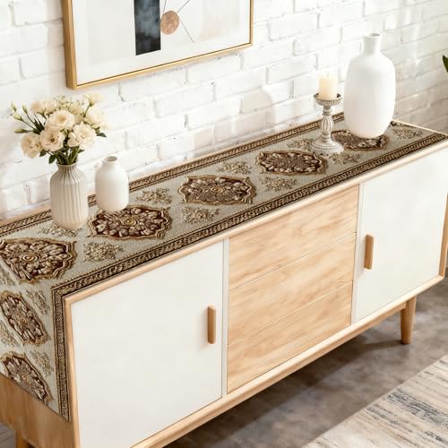 Image of Nuxovilar Gold Embossed Flax Table Runner 13x72 in