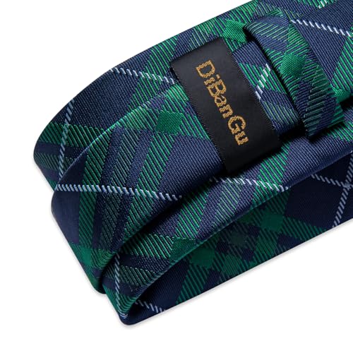 Image of DiBanGu Mens Tie Silk Plaid Striped Necktie and Pocket Square Cufflinks Tie Clip Set with Gift Box Formal Wedding Party