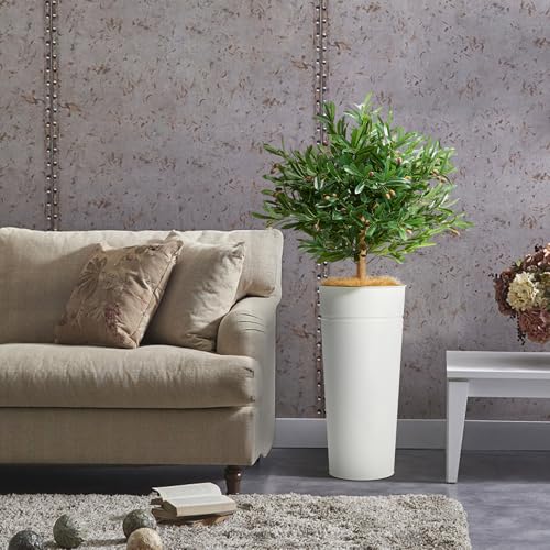 KOL-42FT-Artificial-Olive-Tree-with-Galvanized-Steel-White-Tall-Planter-Realistic-Fake-Faux-Olive-Silk-Tree-Superbly-Crafted-Flower-Pot-Modern-Elegant-Home-Office-Living-Room-Decor-Indoor-Outdoor KOL 42FT Artificial Olive Tree with Galvanized Steel White Tall Planter Realistic Fake Faux Olive Silk Tree Superbly Crafted Flower Pot Modern Elegant Home Office Living Room Decor Indoor Outdoor