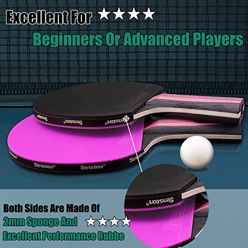 Senston Painted Ping Pong Paddle, Personalized Printing Table Tennis Paddles - Premium 5-Ply Ping Pong Paddles With Balls-Magenta #TOP2