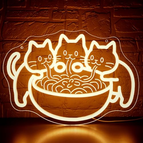 Ramen Cat Neon Sign for Wall Decor Cat Eat Noodles Neon Light for Man Cave - image 1