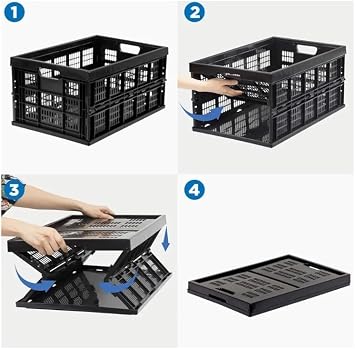 Work-It! Collapsible Milk Crate | 49 Liter Folding Storage Bin | Stackable Plastic Crate