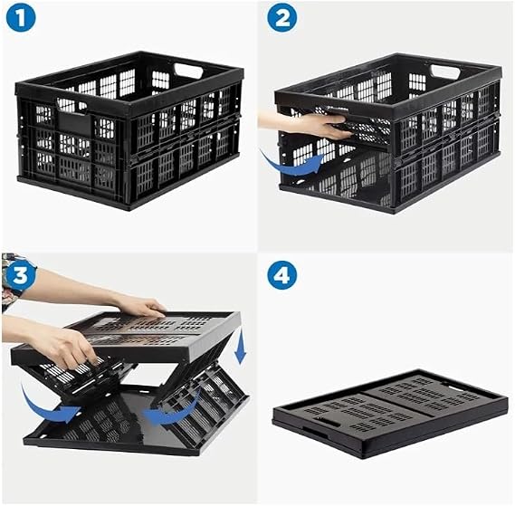 Work-It! Collapsible Milk Crate | 49 Liter Folding Storage Bin | Stackable Plastic Crate