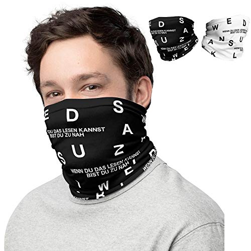 Lucadeau 2x Multifunktionstuch, Stirnband mit Spruch WENN DU DAS LESEN Kannst, BIST DU ZU NAH, witziges Geschenk, Motorrad Bandana, Kopftuch, Schlauchschal (Schwarz, Weiß) Cover