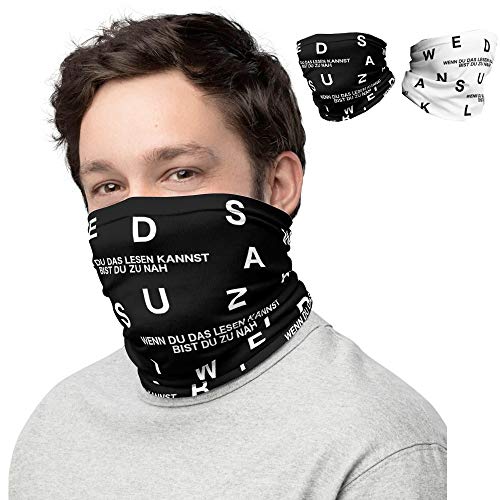 Lucadeau 2x Multifunktionstuch, Stirnband mit Spruch WENN DU DAS LESEN Kannst, BIST DU ZU NAH, witziges Geschenk, Motorrad Bandana, Kopftuch, Schlauchschal (Schwarz, Weiß)