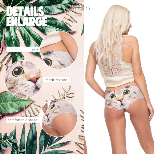 Image of JINKAIJIA Women's Flirty Sexy Funny Naughty 3D Printed Animal Tail Underwears Briefs Gifts With Cute Ears