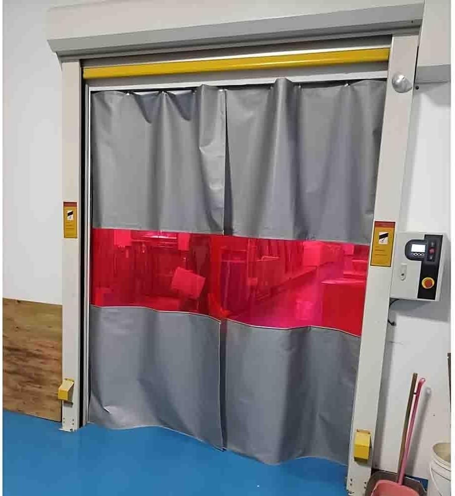 Zasłona spawalnicza z czerwonym przezroczystym okienkiem, ognioodporna, ognioodporna, do warsztatu, koc przeciwpożarowy 3 x 3 m do użytku przemysłowego