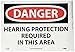 NMC D116PB DANGER - HEARING PROTECTION REQUIRED IN THIS AREA Sign - 14 in. x 10 in. PS Vinyl Danger Sign, Black/White on White/Red