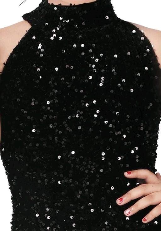 Image of Nancy CREATIONN Girls Velvet Embroidered Round Neck Mini Sleeveless Casual Dress (Black)