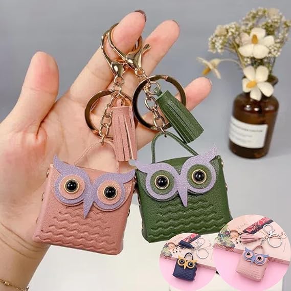 多目的かわいいミニバッグキーホルダー、かわいいフクロウミニバッグ、PUレザーフクロウタッセルキーチェーン、フクロウコインパースキーチ