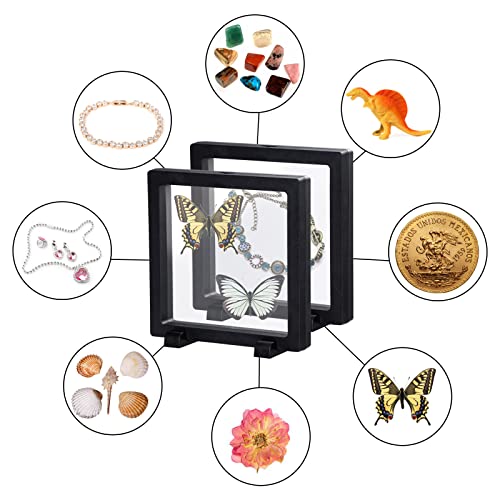 Image of Black 3D Floating Frame, 10 Pack 4.34.30.8 inch /110X110X20m Challenge Coin Holder Display With Base for Medallions, Specimen, Jewelry