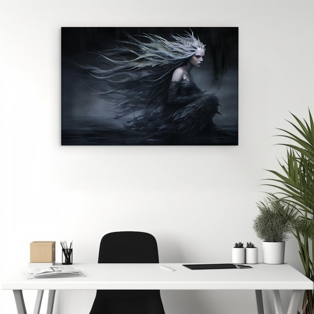 Canvas for Living room. Enigma Veiled: A Captivating Portrait of Mystery and Melancholy, 27 x 18 inch Canvas Wall Art - Contemporary Masterpieces - Modern Home Decor - 69x46 cm (27x18 inch)