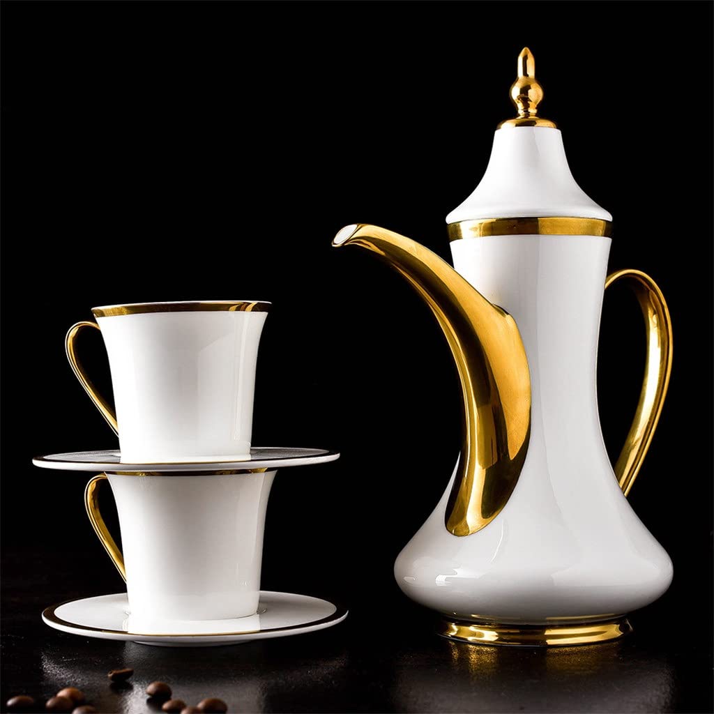 Juego de taza de café con diseño de línea dorada dibujada a mano europea, taza de café, platillo y cuchara, taza de cerámica de alta calidad, juego de tazas de té de porcelana
