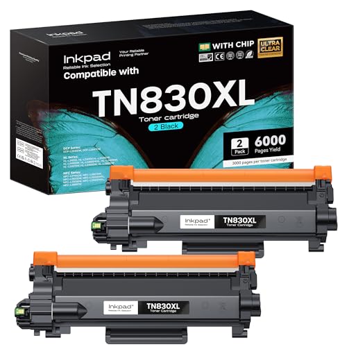 Image of iNKPAD TN830XL TN830 Toner Cartridge 2 Pack, High Yield, Black | Compatible with Brother HL-L2460DW DCP-L2640DW HL-L2400D HL-L2405W MFC-L2820DW, 3000 Pages, with Smart Chip, ISO Certified